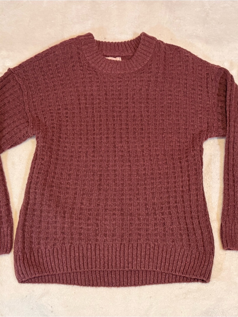 SO Goods for Life Womens Small Burgundy Textured Knit Crewneck Pullover Sweater